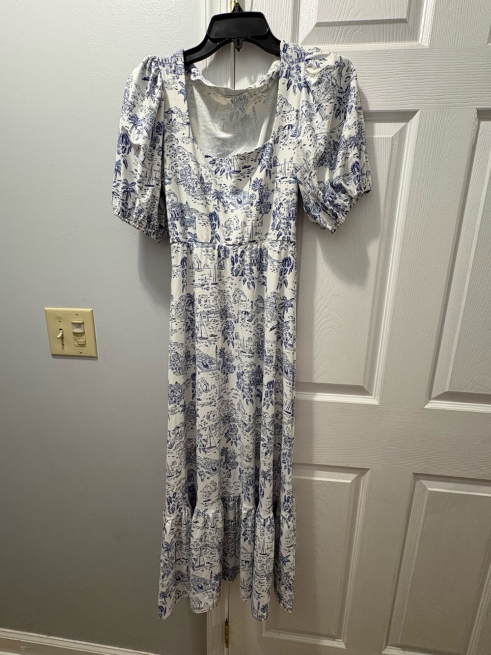 Smith & Quinn Beach Toile Square Neck Puff-Sleeve Maxi Dress Size Medium